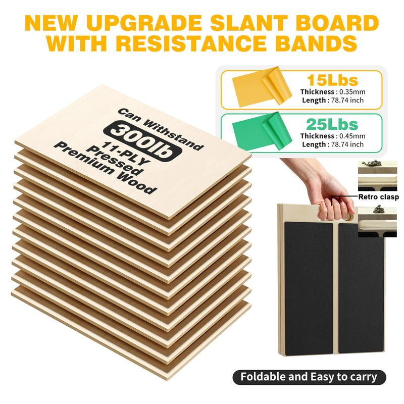 Slant Board for Calf Stretching, Adjustable Portable Wooden Board with 2 Resistance Bands & Training Poster,300 Lbs Weight Capacity Calf Stretch Wedge for Legs, Knees & Flexibility